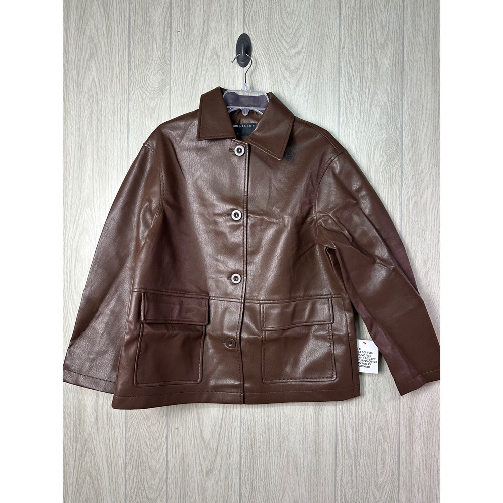 ASOS DESIGN‎ Faux Leather Harrington Jacket Chocolate Brown US 4 F103819 - Picture 3 of 10